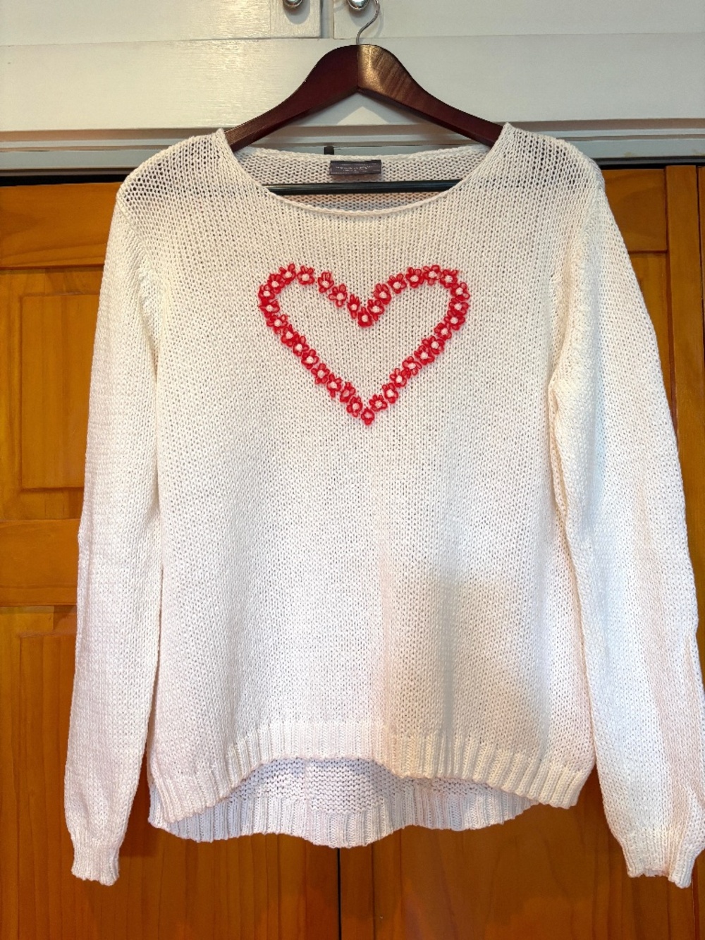 Wooden Ships Sweater S/M Cream Sweater with Flower Heart, Paola Buendia